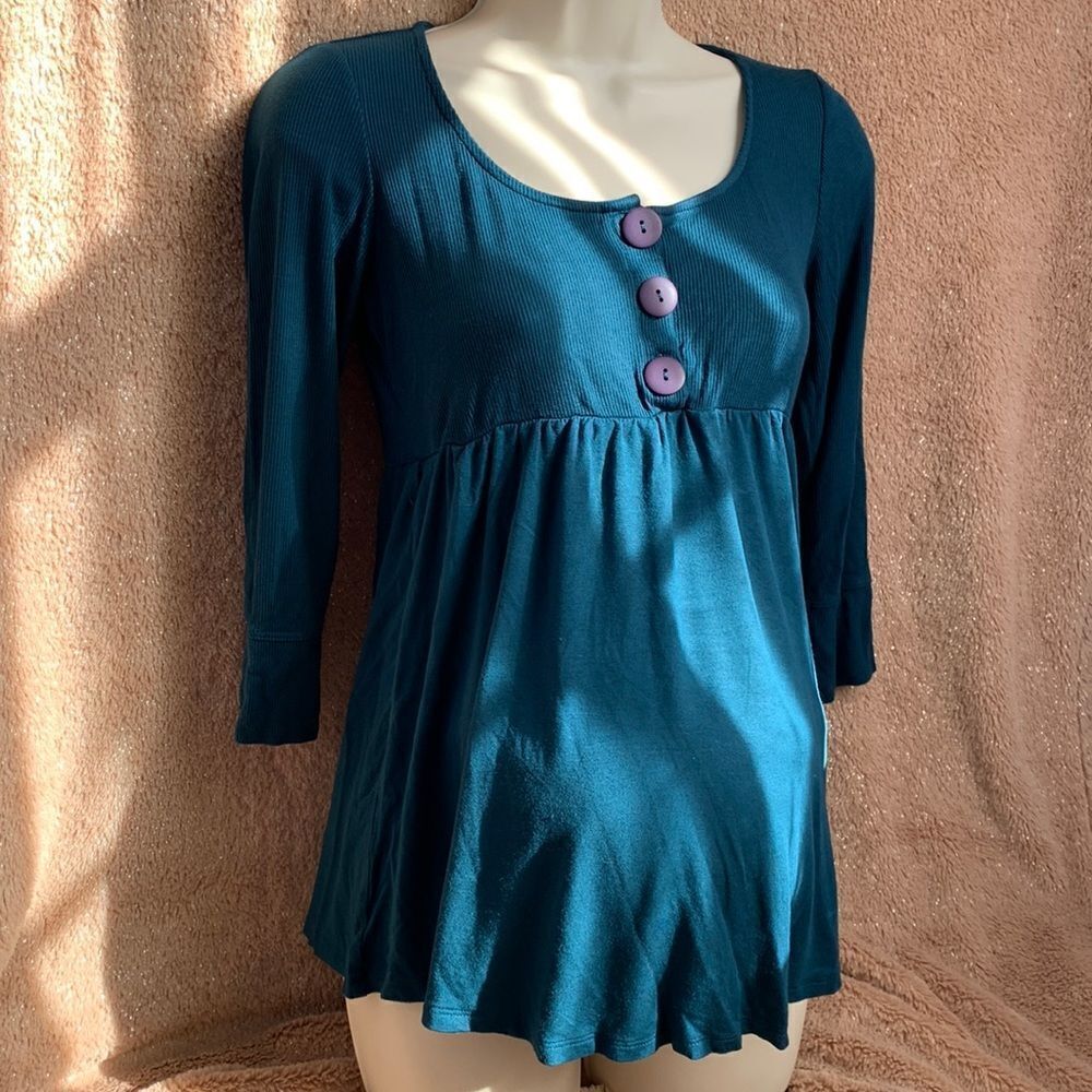 Momzee Maternity Tunic Top Long Sleeve Shirt XS Teal Blue